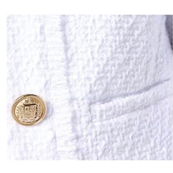 QVC Susan Graver Cropped Tweed Blazer w/ Fringe Detail White NWOT Size 8 - Picture 3 of 9